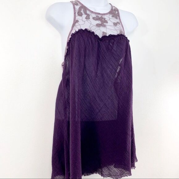 FREE PEOPLE Purple Lace Sequin Racerback Tank S - Picture 1 of 8